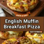 recipe image of English muffins eggs breakfast sausage cheddar cheese milk flour butter salt pepper bacon pepperoni green onions chives bell peppers mozzarella on a white marble kitchen counter with clear glass bowls and rustic brown wooden kitchen sets under soft diffuse daylight