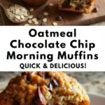 recipe image of a realistic top down mise en place shot showing the fresh ingredients oats flour chocolate chips milk eggs brown sugar baking powder baking soda cinnamon salt oilbutter vanilla arranged on a white marble kitchen counter with healthy clear glass bowls and rustic brown wooden kitchen sets under soft diffuse daylight