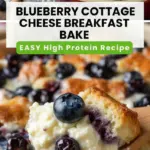 recipe image of realistic top down mise en place shot showing the fresh ingredients cottage cheese eggs blueberries maple syrup honey vanilla extract cinnamon oats oat flour baking powder protein powder arranged on a white marble kitchen counter with healthy clear glass bowls and rustic brown wooden kitchen sets under soft diffuse daylight