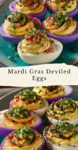 recipe image of top down shot fresh ingredients for mardi gras deviled eggs arranged on a white marble kitchen counter healthy clear glass bowls rustic brown wooden kitchen sets soft diffuse daylight eggs mayonnaise dijon mustard hot sauce cajun seasoning paprika fresh chives purple cabbage distilled vinegar granulated sugar kosher salt black pepper
