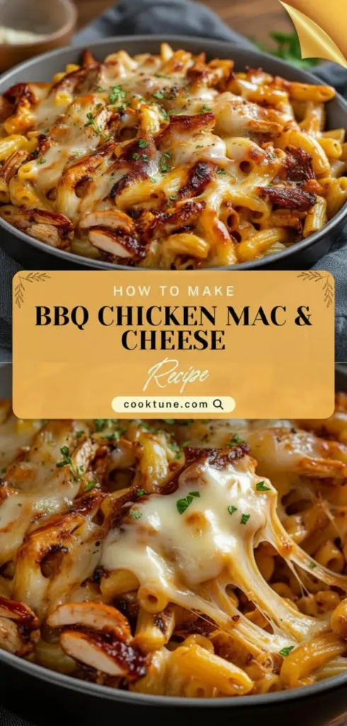 recipe image of Chicken breasts thighs elbow macaroni BBQ sauce cheddar cheese mozzarella butter flour milk evaporated milk garlic onion powder bacon panko breadcrumbs smoked gouda cilantro rotisserie chicken and gluten free pasta arranged on a white marble kitchen counter with healthy clear glass bowls and rustic brown wooden kitchen sets under soft diffuse daylight