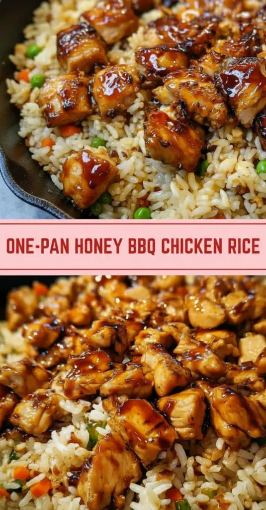 recipe image of chicken thighs or breasts long grain rice honey bbq sauce chicken broth onion garlic olive oil paprika salt pepper mixed vegetables cheese green onions parsley arranged on a white marble kitchen counter and a rustic brown wooden kitchen table under soft diffuse daylight