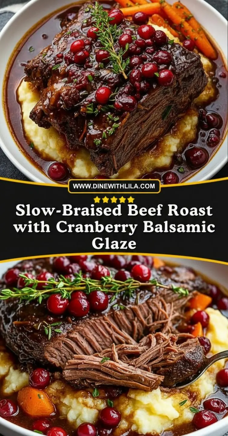 recipe image of a realistic top down mise en place shot showing the fresh ingredients beef chuck roast cranberries onions garlic beef broth balsamic vinegar brown sugar thyme carrots red wine molasses bay leaf arranged on a white marble kitchen counter with healthy clear glass bowls and rustic brown wooden kitchen sets under soft diffuse daylight