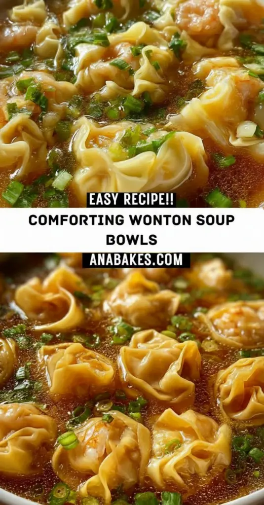 recipe image of wonton wrappers ground pork chicken broth ginger garlic soy sauce sesame oil green onions scallions shiitake mushrooms baby bok choy spinach shrimp arranged on a white marble kitchen counter with clear glass bowls and rustic wooden kitchen sets under soft diffuse daylight