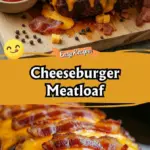 recipe image of ground beef cheddar cheese onions bread crumbs eggs ketchup Worcestershire sauce mustard bacon pickles garlic powder arranged on a white marble kitchen counter healthy clear glass bowls rustic brown wooden kitchen sets soft diffuse daylight