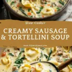 recipe image of a realistic top down mise en place shot showing Italian sausage cheese tortellini chicken broth heavy cream diced tomatoes onion garlic spinach kale tomato sauce tomato paste carrot celery Italian seasoning parmesan cheese half and half cream cheese salt pepper fresh basil fresh parsley fresh rosemary arranged on a white marble kitchen counter with healthy clear glass bowls and rustic brown wooden kitchen sets under soft diffuse daylight