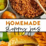 recipe image of realistic top down mise en place shot showing fresh ground beef hamburger buns yellow onion green bell pepper garlic ketchup tomato sauce brown sugar yellow mustard Worcestershire sauce salt black pepper butter or olive oil red pepper flakes chili powder hot sauce paprika ground turkey carrots jalapeños bacon cheese arranged on a white marble kitchen counter with healthy clear glass bowls and rustic brown wooden kitchen sets under soft diffuse daylight