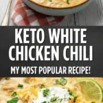 recipe image of a top down mise en place shot showing fresh chicken chicken broth cauliflower green chiles onion garlic cumin chili powder cream cheese avocado cilantro lime and sour cream arranged on a white marble kitchen counter with healthy clear glass bowls and rustic brown wooden kitchen sets under soft diffuse daylight