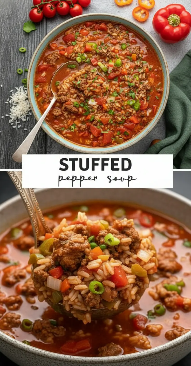 recipe image of a photo of fresh ingredients for stuffed pepper soup on a white marble kitchen counter with healthy clear glass bowls and rustic brown wooden kitchen sets under soft diffuse daylight featuring ground beef bell peppers onion garlic rice diced tomatoes tomato sauce puree beef chicken broth italian seasoning worcestershire sauce brown sugar cheese and parsley