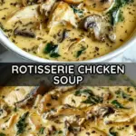 recipe image of chicken breast mushrooms celery onion garlic carrot thyme rosemary bay leaf chicken broth heavy cream butter salt pepper flour nutritional yeast coconut milk arranged on a white marble kitchen counter with healthy clear glass bowls and rustic brown wooden kitchen sets under soft diffuse daylight