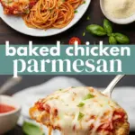 recipe image of chicken breast parmesan cheese marinara sauce breadcrumbs mozzarella cheese garlic Italian seasoning olive oil egg flour milk arranged on white marble kitchen counter healthy clear glass bowls rustic brown wooden kitchen sets soft diffuse daylight