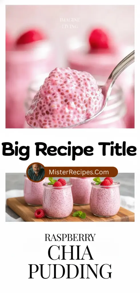recipe image of chia seeds fresh raspberries creamy almond milk sweet maple syrup vanilla extract in clear glass bowls on a white marble kitchen counter with rustic wooden spoons under soft diffuse daylight