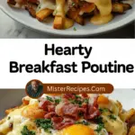 recipe image of potatoes cheese gravy eggs bacon sausage ham mushrooms onions peppers cream butter egg yolks lemon juice dijon mustard salt pepper chives arranged beautifully on a white marble kitchen counter healthy clear glass bowls and rustic brown wooden kitchen sets under soft diffuse daylight