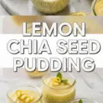 recipe image of chia seeds lemon juice lemon zest cream or coconut milk sweetener vanilla extract honey or maple syrup salt almond milk greek yogurt coconut cream arranged on a white marble kitchen counter with healthy clear glass bowls and rustic brown wooden kitchen sets under soft diffuse daylight