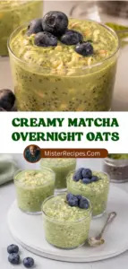 recipe image of oats matcha powder milk dairy or plant based chia seeds honey or maple syrup banana berries nuts nut butter vanilla extract cinnamon coconut flakes arranged on a white marble kitchen counter healthy clear glass bowls rustic brown wooden kitchen sets soft diffuse daylight top down mise en place shot