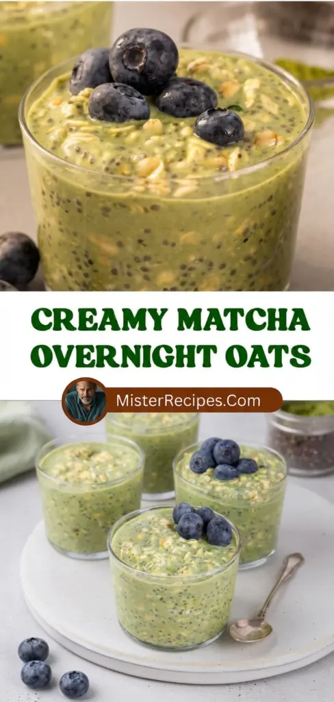 recipe image of oats matcha powder milk dairy or plant based chia seeds honey or maple syrup banana berries nuts nut butter vanilla extract cinnamon coconut flakes arranged on a white marble kitchen counter healthy clear glass bowls rustic brown wooden kitchen sets soft diffuse daylight top down mise en place shot
