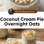 recipe image of oats coconut cream coconut milk vanilla extract cinnamon maple syrup chia seeds almond butter shredded coconut salt graham crackers whipped cream condensed milk cream cheese sugar substitute honey stevia agave nectar arranged on a white marble kitchen counter healthy clear glass bowls rustic brown wooden kitchen sets soft diffuse daylight top down mise en place shot
