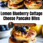 recipe image of cottage cheese lemon juice lemon zest blueberries flour eggs milk baking powder vanilla extract sugar butter salt cinnamon maple syrup yogurt oats chia seeds honey almond extract arranged on a white marble kitchen counter healthy clear glass bowls rustic brown wooden kitchen sets soft diffuse daylight