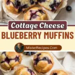 recipe image of cottage cheese blueberries flour eggs butter sugar baking powder vanilla extract milk cinnamon salt honey maple syrup almond flour coconut oil on a white marble kitchen counter with healthy clear glass bowls and rustic brown wooden kitchen sets under soft diffuse daylight