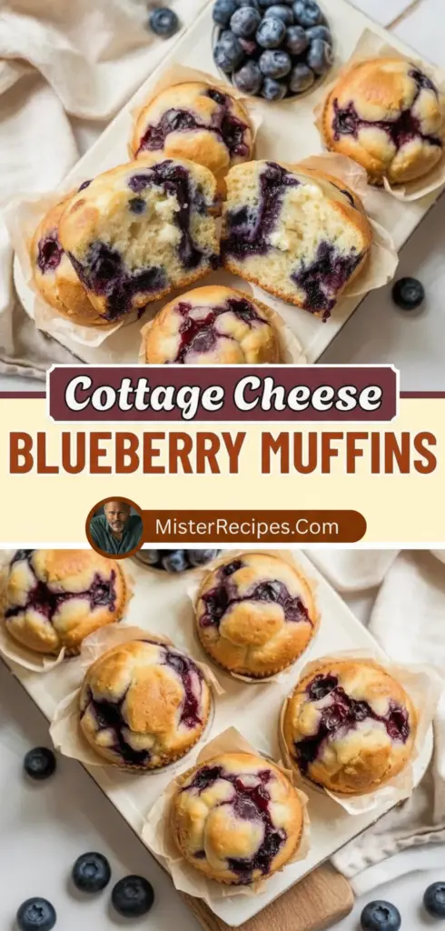recipe image of cottage cheese blueberries flour eggs butter sugar baking powder vanilla extract milk cinnamon salt honey maple syrup almond flour coconut oil on a white marble kitchen counter with healthy clear glass bowls and rustic brown wooden kitchen sets under soft diffuse daylight