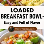 recipe image of avocado eggs black beans corn salsa cheese jalapenos bell peppers spinach quinoa sweet potato greek yogurt cilantro lime cumin chili powder arranged on a white marble kitchen counter with healthy clear glass bowls and rustic brown wooden kitchen sets under soft diffuse daylight