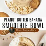 recipe image of banana peanut butter milk oats berries honey chia seeds protein powder almond butter coconut milk spinach dates granola nuts flax seeds on white marble with clear glass bowls and rustic wooden sets under soft diffuse daylight