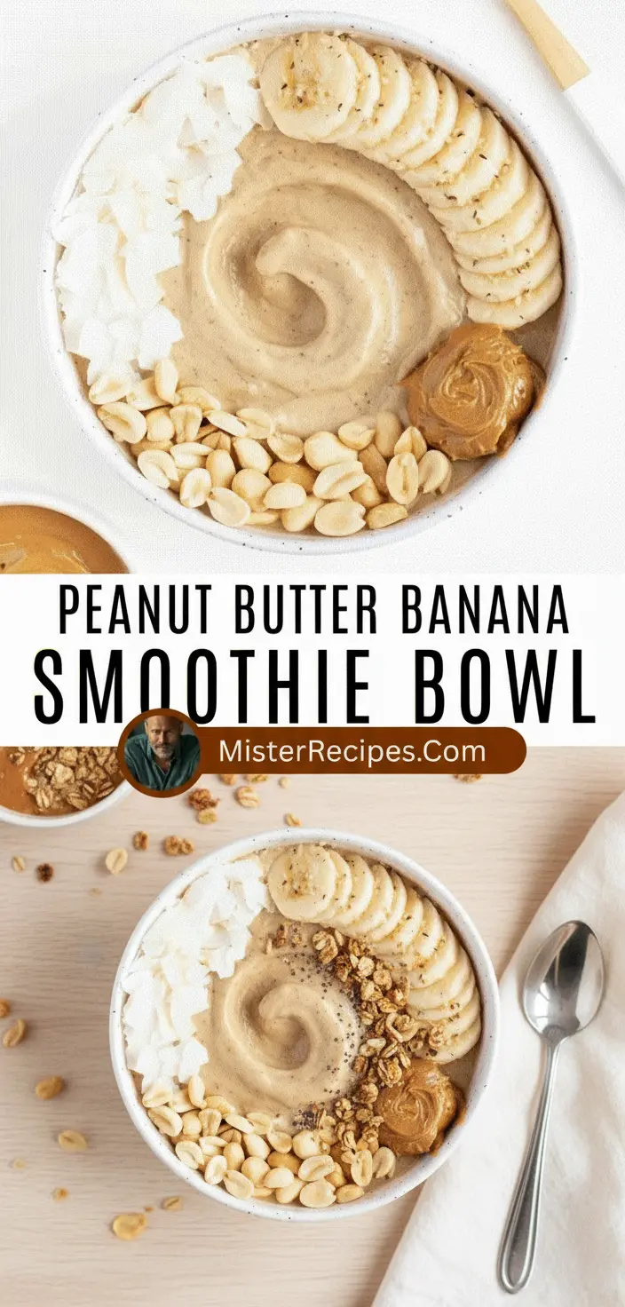 recipe image of banana peanut butter milk oats berries honey chia seeds protein powder almond butter coconut milk spinach dates granola nuts flax seeds on white marble with clear glass bowls and rustic wooden sets under soft diffuse daylight