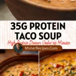 recipe image of realistic top down shot of fresh ingredients for creamy high protein taco soup neatly organized in clear glass bowls on a white marble kitchen counter featuring ground turkey black beans sweet corn bell peppers onion garlic chili powder cumin chicken broth heavy cream cheese avocado cilantro and lime juice with rustic brown wooden kitchen sets under soft diffuse daylight