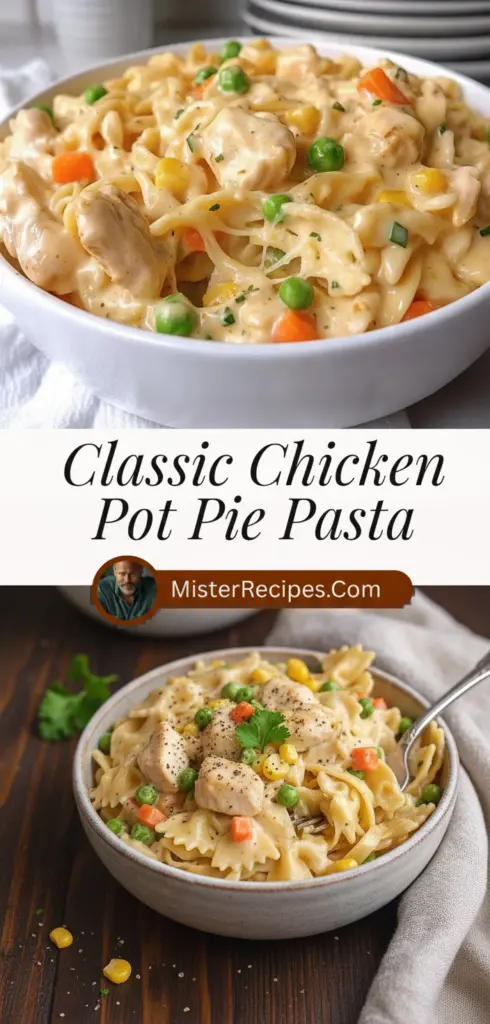 recipe image of chicken breast frozen peas and carrots cream of chicken soup elbow macaroni cheddar cheese butter flour milk onion garlic thyme salt pepper breadcrumbs arranged on a white marble kitchen counter with healthy clear glass bowls and rustic brown wooden kitchen sets under soft diffuse daylight
