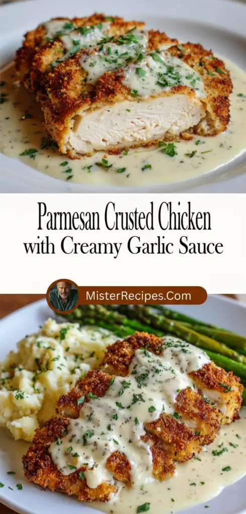 recipe image of chicken breast parmesan cheese heavy cream garlic butter flour breadcrumbs olive oil salt pepper parsley lemon juice arranged on a white marble kitchen counter with clear glass bowls and rustic wooden kitchen sets under soft diffuse daylight