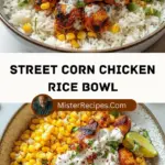 recipe image of a realistic top down mise en place shot showing corn kernels grilled chicken breast jasmine rice lime juice cilantro chili powder cumin garlic onion bell peppers cheese sour cream avocado black beans corn tortillas jalapeños and pico de gallo arranged on a white marble kitchen counter with healthy clear glass bowls and rustic brown wooden kitchen sets under soft diffuse daylight