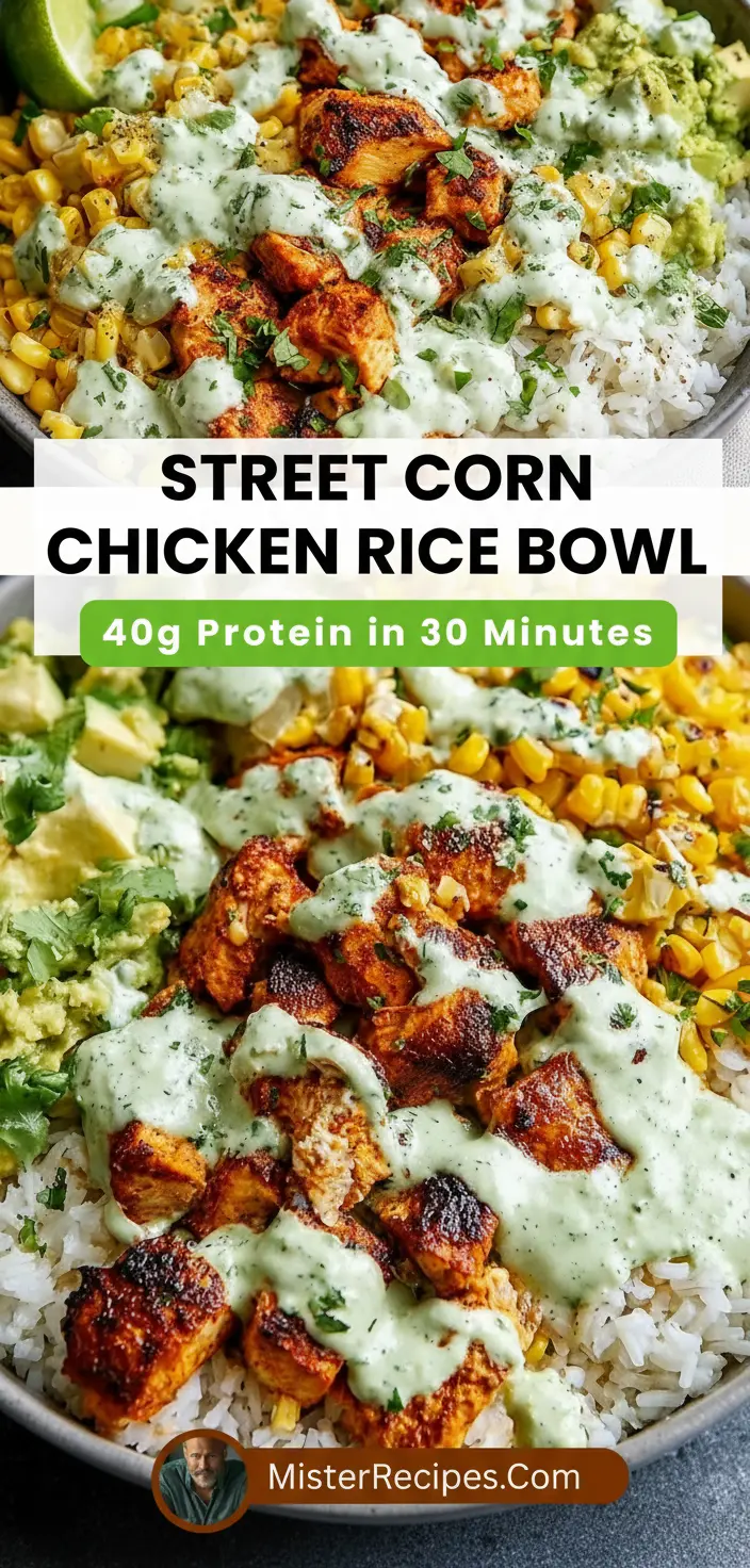 recipe image of realistic top down mise en place shot showing the fresh ingredients grilled chicken breast white rice sweet corn kernels red bell pepper cilantro lime juice chili powder cumin garlic olive oil avocado feta cheese black beans salsa greek yogurt arranged on a white marble kitchen counter with healthy clear glass bowls and rustic brown wooden kitchen sets under soft diffuse daylight