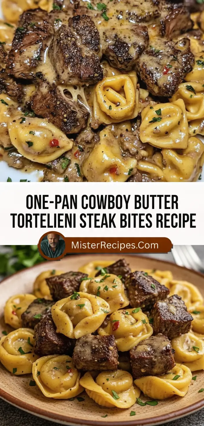 recipe image of tortellini steak butter garlic cream cheese parmesan cheese heavy cream olive oil salt pepper paprika thyme rosemary mushrooms bell peppers onions chicken broth white wine arranged on a white marble kitchen counter with healthy clear glass bowls and rustic brown wooden kitchen sets under soft diffuse daylight realistic top down mise en place shot