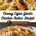 recipe image of chicken breast rotini pasta cream cheese cajun seasoning garlic powder parmesan cheese butter heavy cream chicken broth onion bell peppers jalapeños thyme paprika salt pepper olive oil