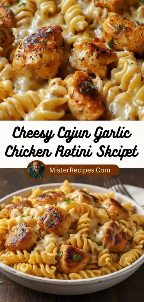 recipe image of chicken breast rotini pasta cream cheese cajun seasoning garlic powder parmesan cheese butter heavy cream chicken broth onion bell peppers jalapeños thyme paprika salt pepper olive oil