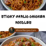 recipe image of chicken breast egg noodles garlic soy sauce honey ginger sesame oil broccoli carrots bell peppers mushrooms green onions rice vinegar chili flakes cornstarch arranged on a white marble kitchen counter with healthy clear glass bowls and rustic brown wooden kitchen sets under soft diffuse daylight