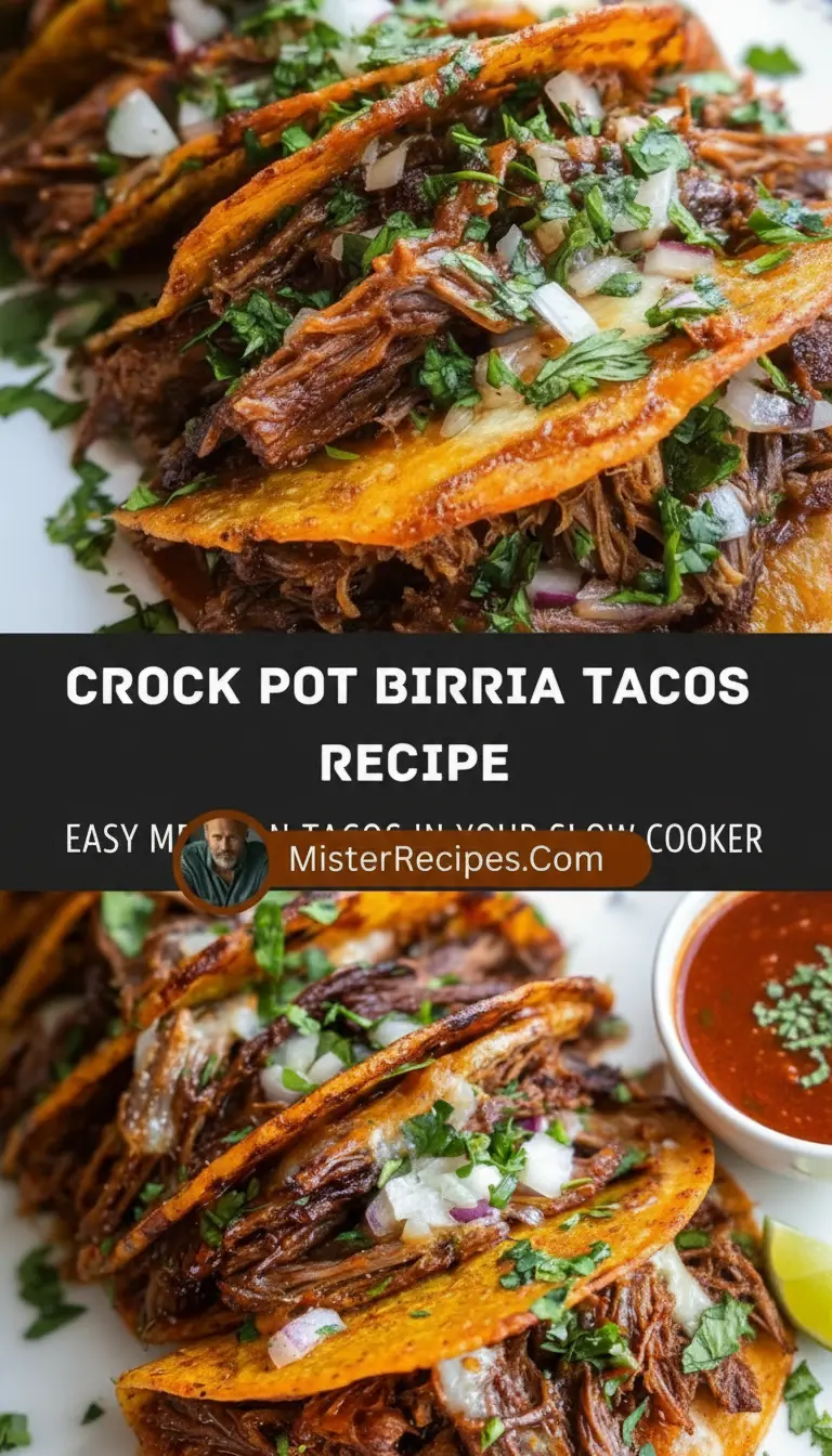 recipe image of a close up high angle top down mise en place shot of fresh ingredients for crock pot birria tacos including beef chuck roast birria seasoning corn tortillas cilantro onion lime jalapeo garlic cumin oregano chili powder tomato sauce beer broth arranged on a white marble kitchen counter with healthy clear glass bowls and rustic brown wooden kitchen sets under soft diffuse daylight