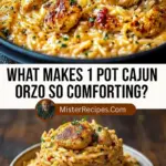 recipe image of orzo pasta chicken broth cajun seasoning butter heavy cream chicken breast onion garlic bell peppers celery parmesan cheese thyme paprika cayenne pepper arranged on a white marble kitchen counter with healthy clear glass bowls and rustic brown wooden kitchen sets under soft diffuse daylight